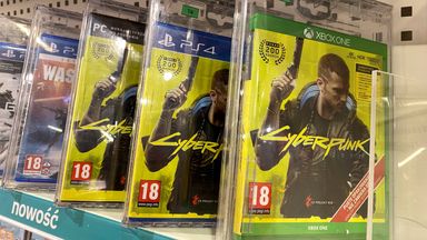 FILE PHOTO: Boxes with CD Projekt's game Cyberpunk 2077 are displayed in Warsaw, Poland, Dec. 14, 2020. REUTERS/Kacper Pempel/File Photo  